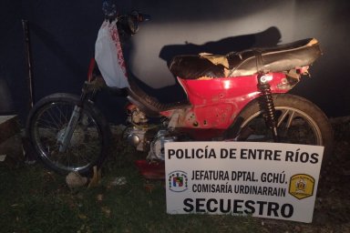 Robaron una moto en Aldea San Antonio y la hallaron en Urdinarrain